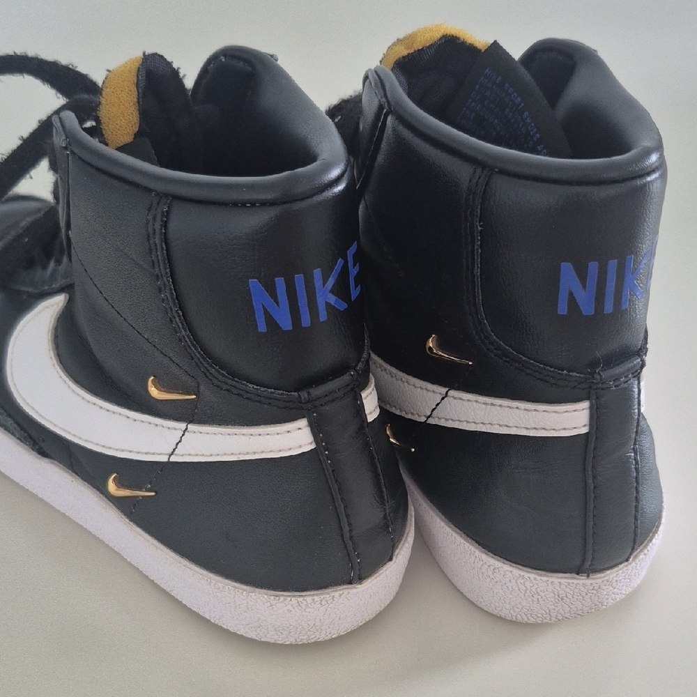 Nike Blazers Black High-Top Sneakers with White Swoosh and Gold Accents,Size US8 - Picture 14 of 15